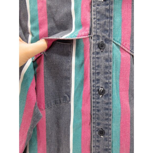 VINTAGE Wrangler Brushpopper Shirt XL Pink Western Striped Cowboy * - Picture 7 of 13